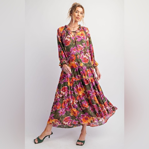 #81 New! Easel Floral Maxi Dress with Balloon Sleeves - Picture 3 of 4